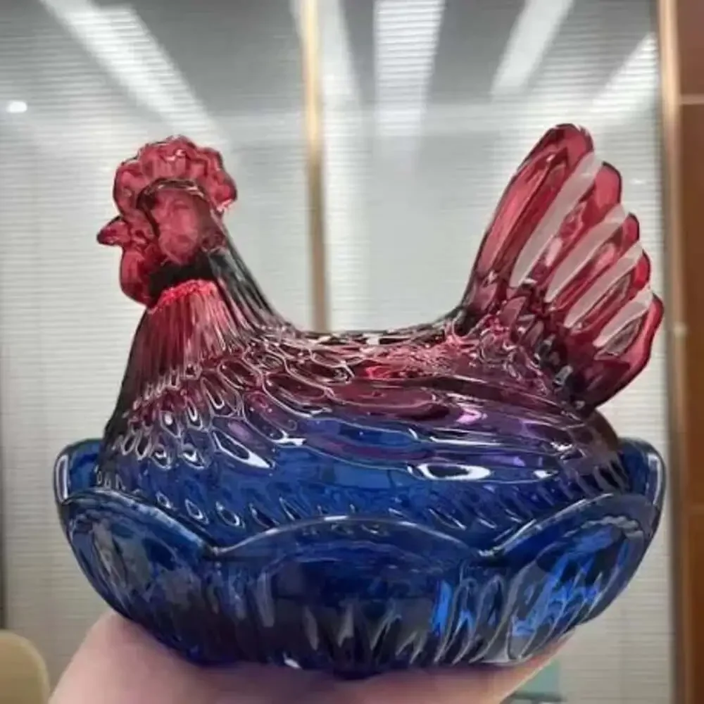 The Royal Magnolia Purple Pressed Glass Hen on a Nest Covered Dish July 4th Edit